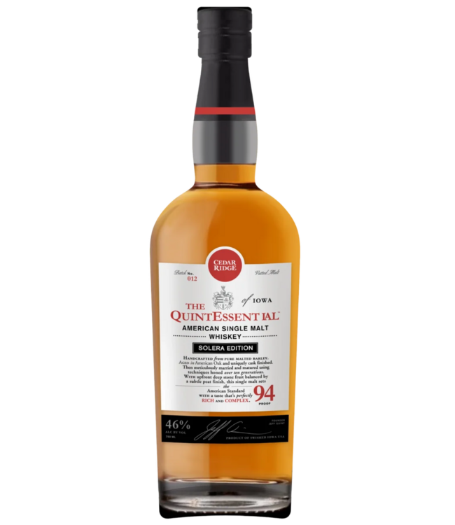 Cedar Ridge The QuintEssential American Single Malt - Solera Edition 0,75 ltr 47%