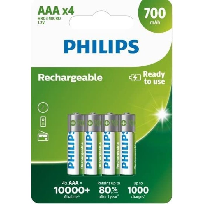 Philips oplaadbare AAA batterijen 700mAh DECT 4 stuks