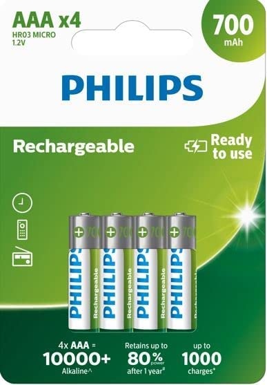 Teken een foto Likeur oogopslag Philips oplaadbare AAA batterijen 700mAh DECT 4 stuks -
