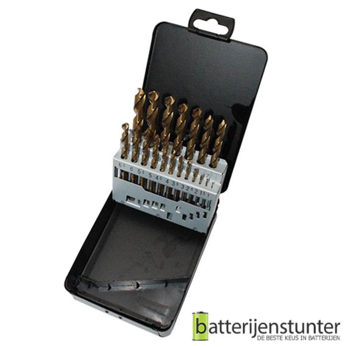 Cassette tin coated metaalboren 19 delig