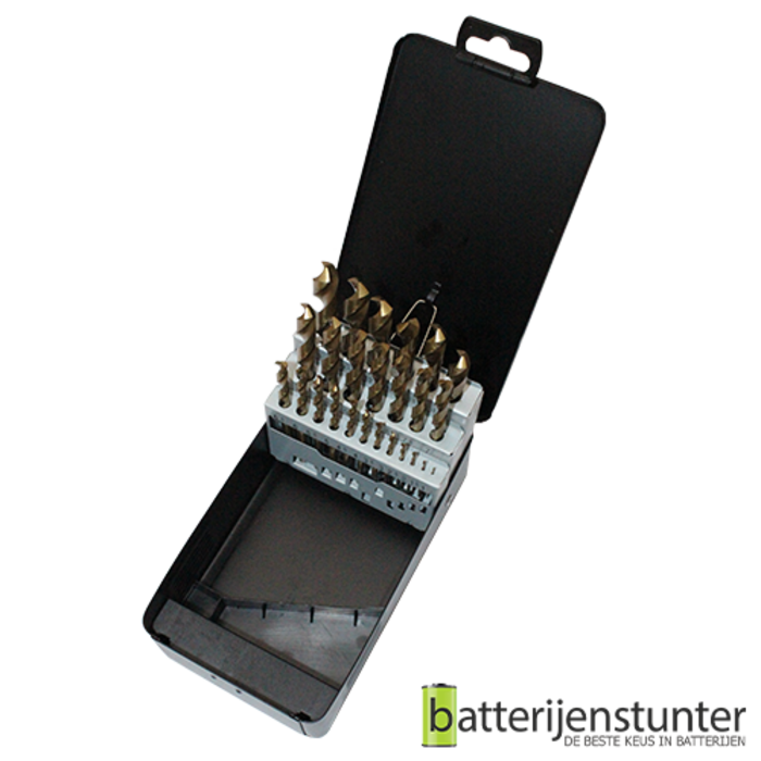 Cassette tin coated metaalboren 25 delig