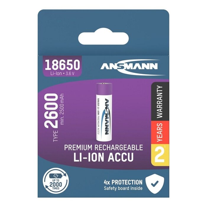 Ansmann 18650 Li-ion oplaadbare batterij 3,6V 2600 mAh protected