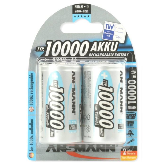 Ansmann oplaadbare D batterijen 10000mAh 2 stuks