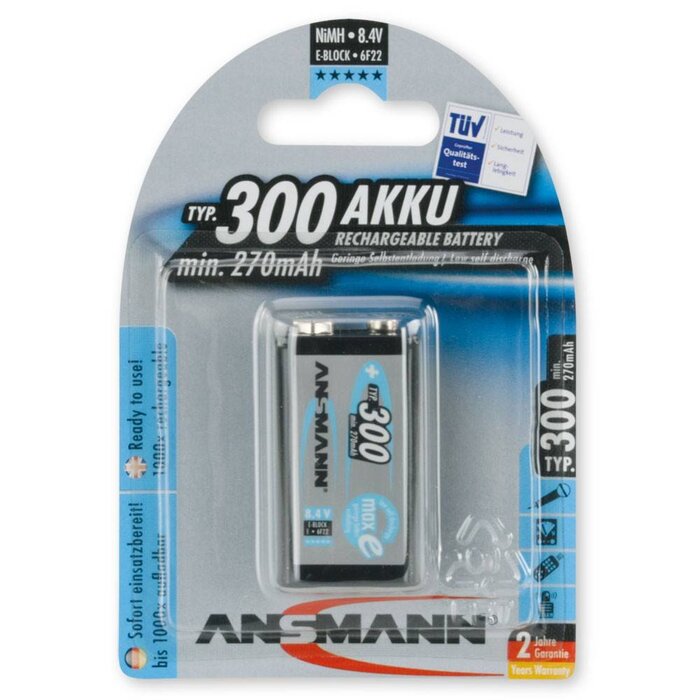 Ansmann oplaadbare 9V batterij 300mAh