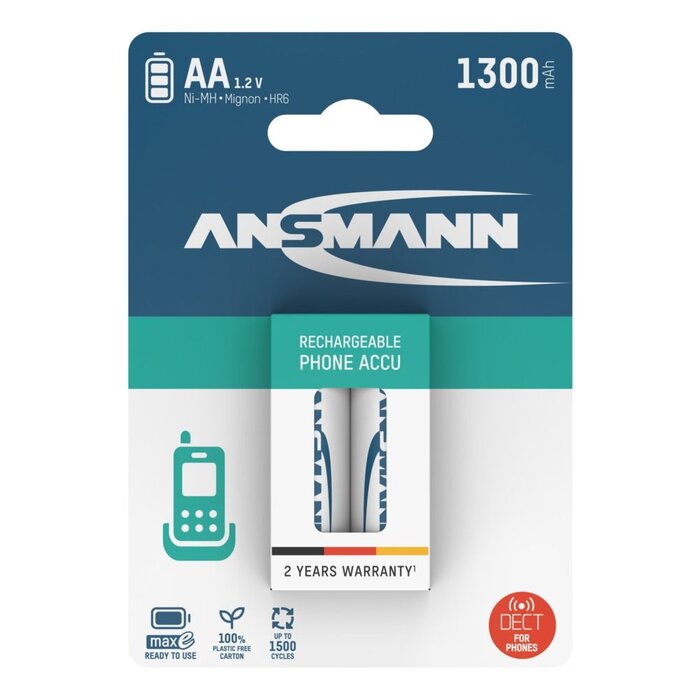 Ansmann oplaadbare AA batterijen 1300mAh DECT 2 stuks