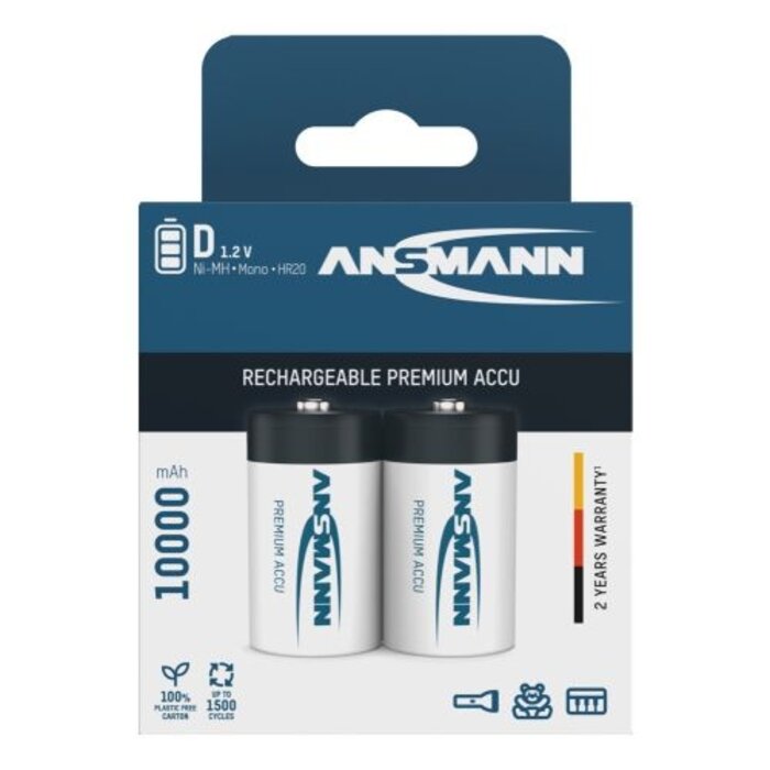 Ansmann oplaadbare D batterijen 10000mAh 2 stuks
