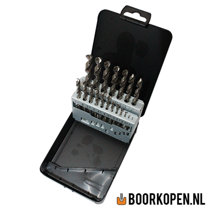 Cassette HSS geslepen metaalboren 19 delig