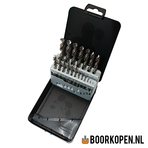 Cassette HSS geslepen metaalboren 19 delig