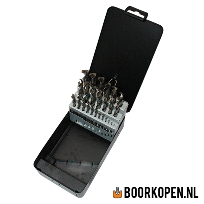 Cassette HSS geslepen metaalboren 25 delig