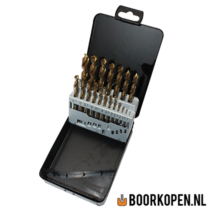 Cassette tin coated metaalboren 19 delig