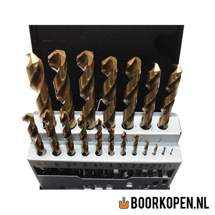 Cassette tin coated metaalboren 19 delig