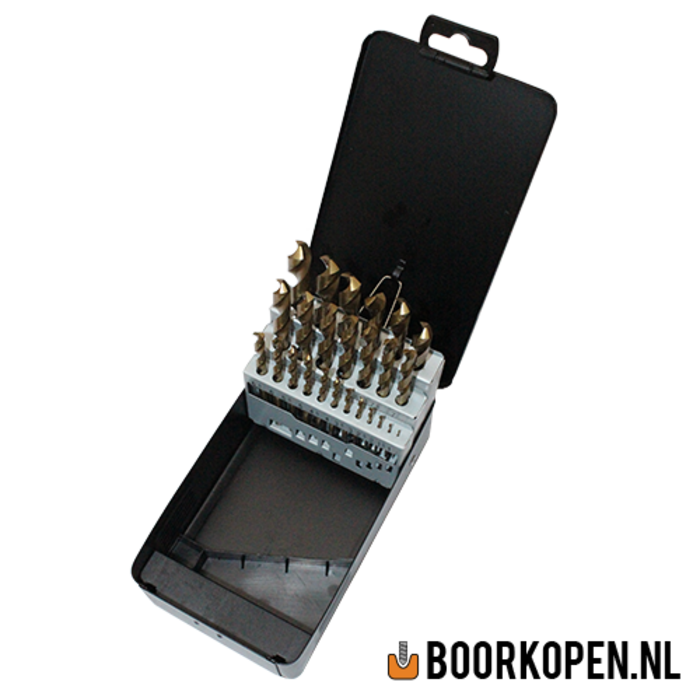 Cassette tin coated metaalboren 25 delig
