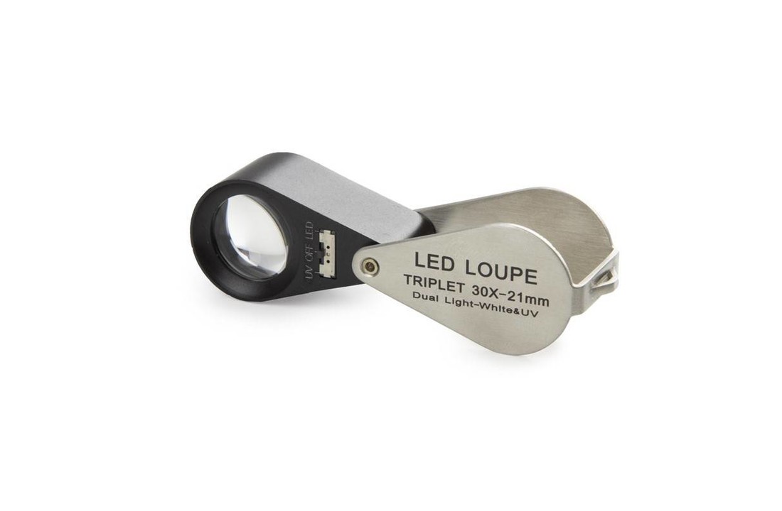 Folding Magnifier Triplet 30x with LED and UV lighting