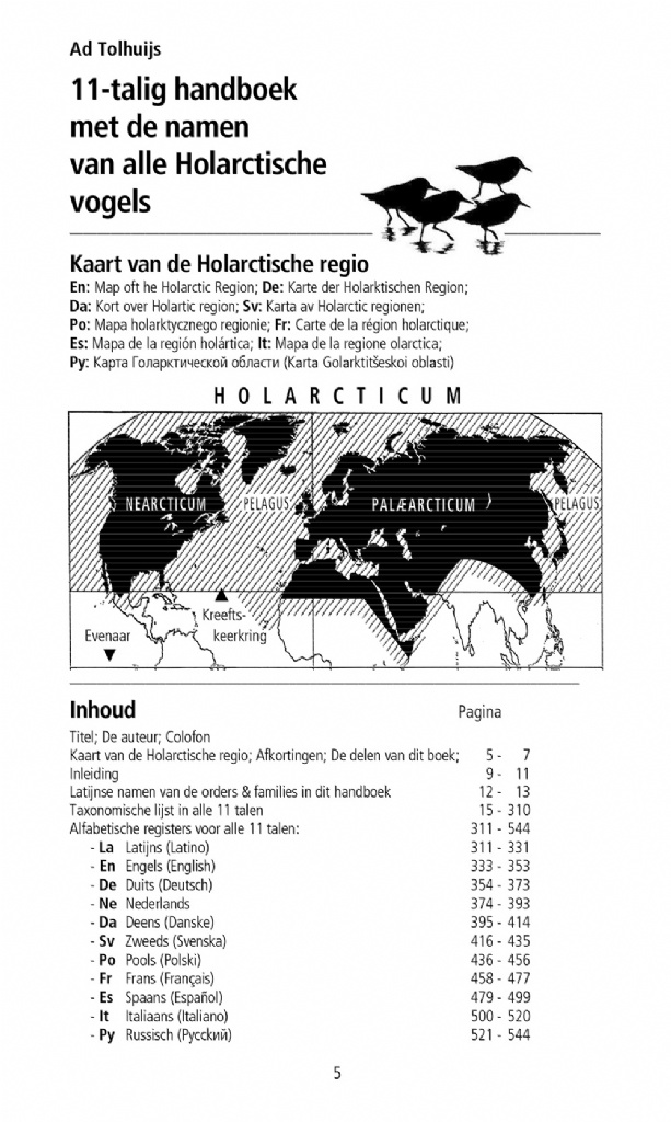 11-talig Handboek met de namen van alle Holarctische vogels