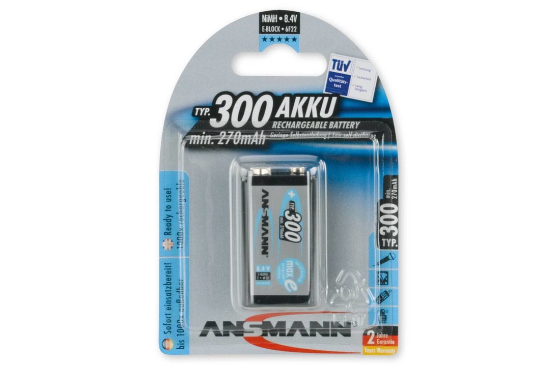 NiMH Premium maxE 300mAh 9V-Block