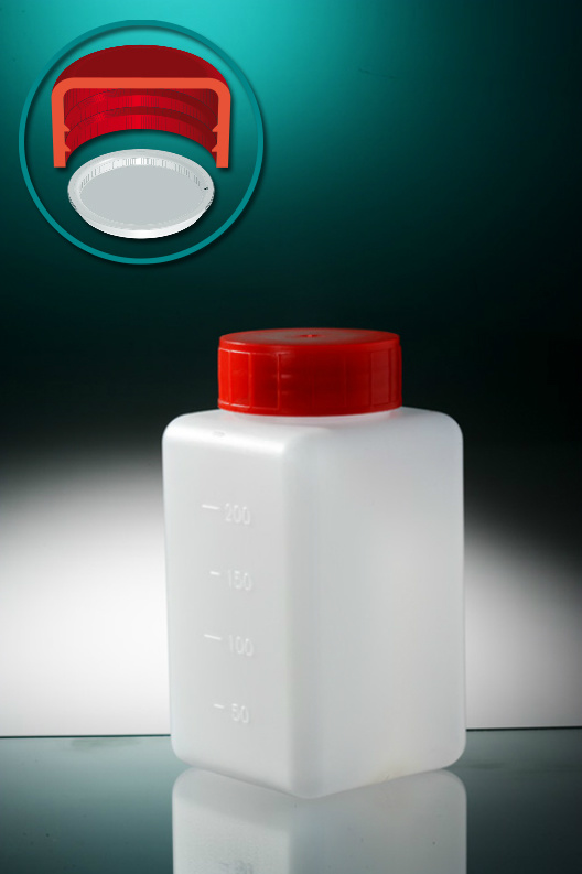 Jar HDPE square with screw cap + insert plug 250 ml