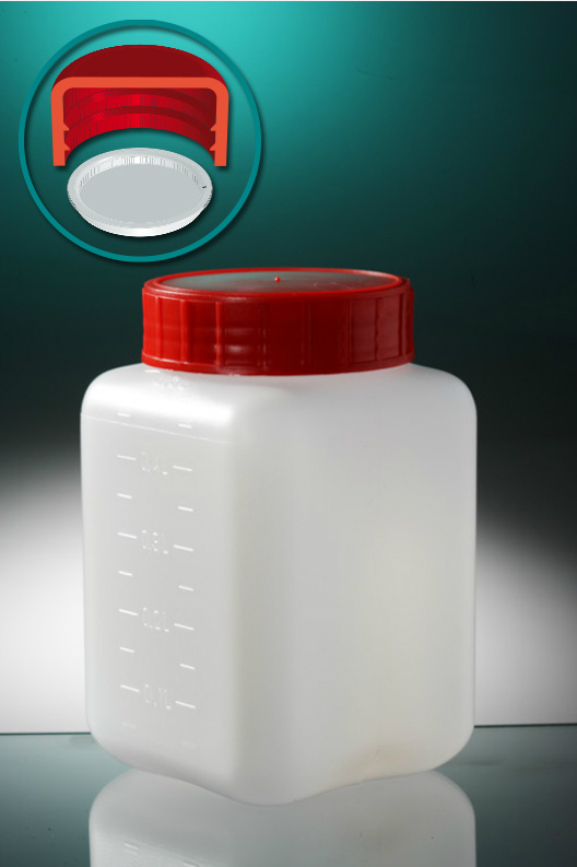 Pot HDPE Vierkant met schroefdop en inlegstop 500ml