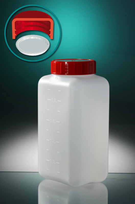 Pot HDPE Vierkant met schroefdop en inlegstop 1000ml