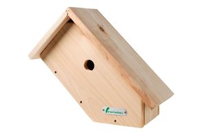 Green Feathers Handgefertigte Vogelkasten aus Holz mit Seitenansicht