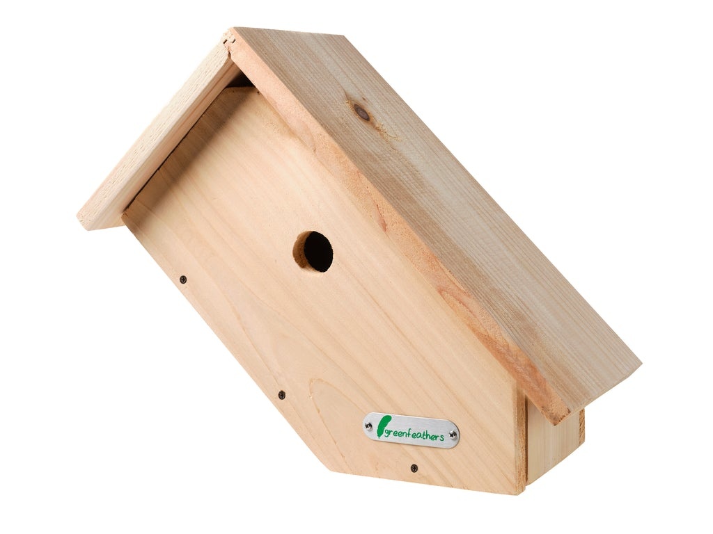 Green Feathers Handgemaakte Houten Vogelkast met Zijaanzicht