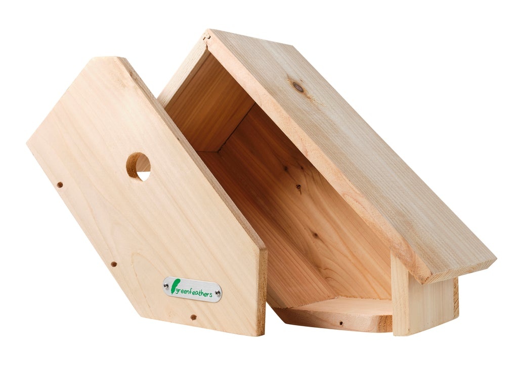 Green Feathers Handgemaakte Houten Vogelkast met Zijaanzicht