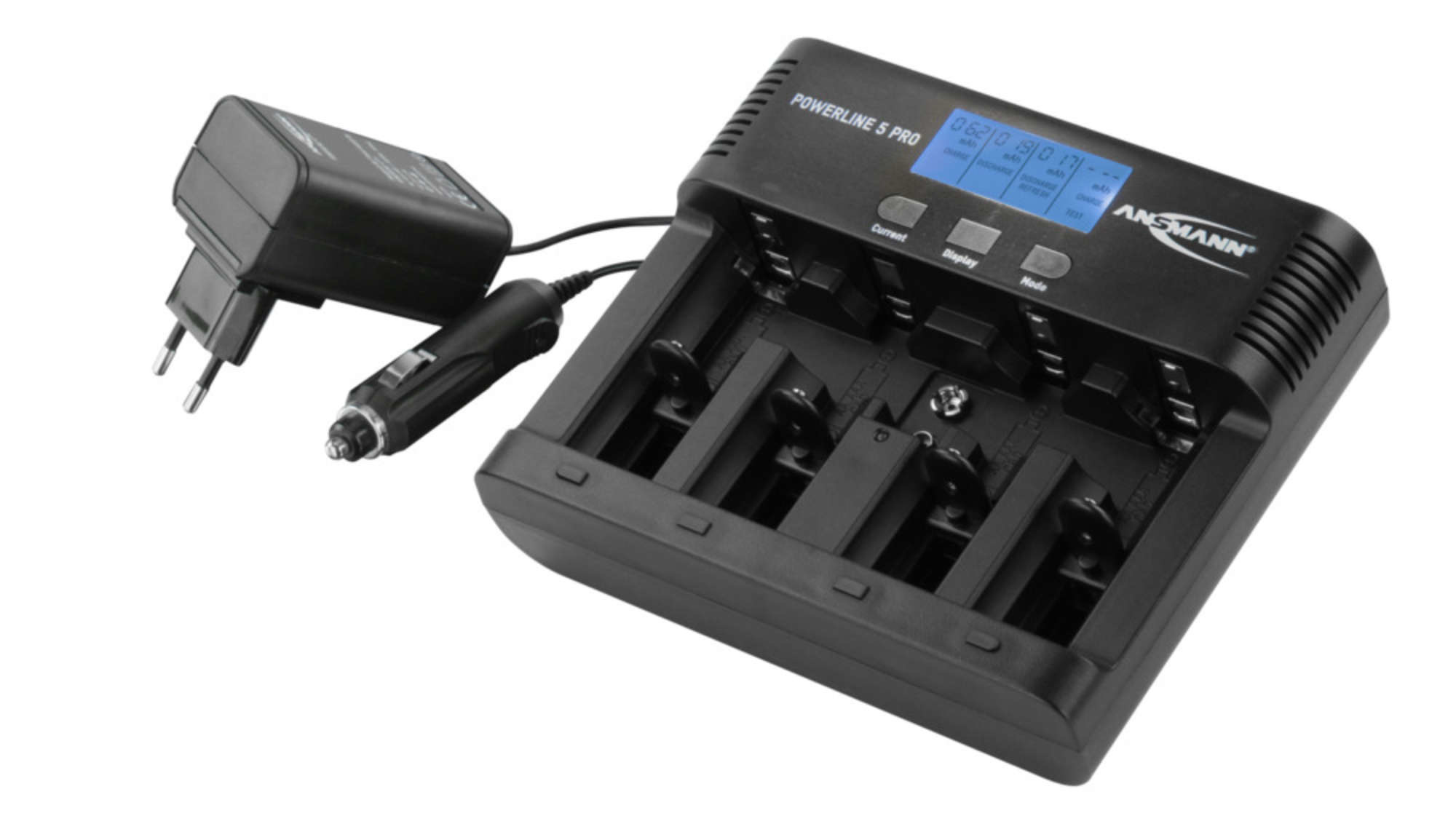 ANSMANN Powerline 5 Pro – Caricabatterie Tester Per Batterie AAA AA C D 9V E Porta USB, Con Display LCD E 5 Programmi Di Ricarica