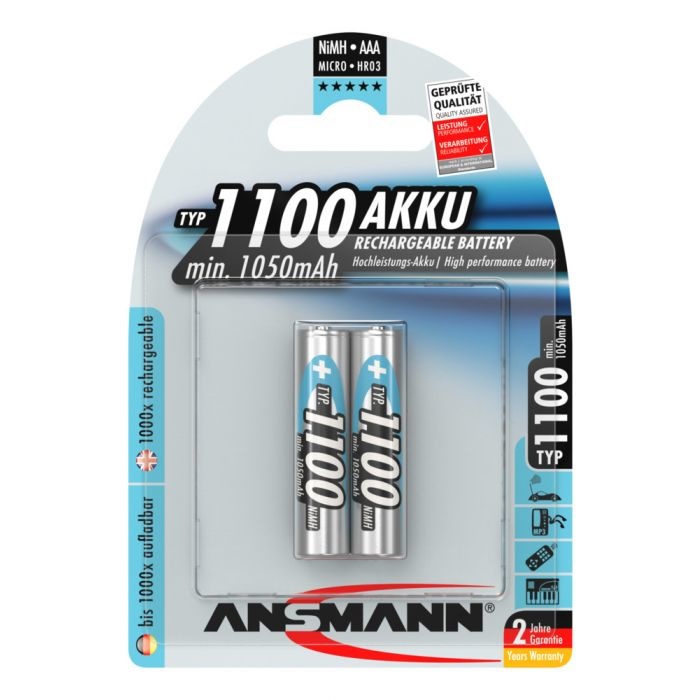 Ansmann Wiederaufladbare AAA-Batterien 1100 mAh  2-pack