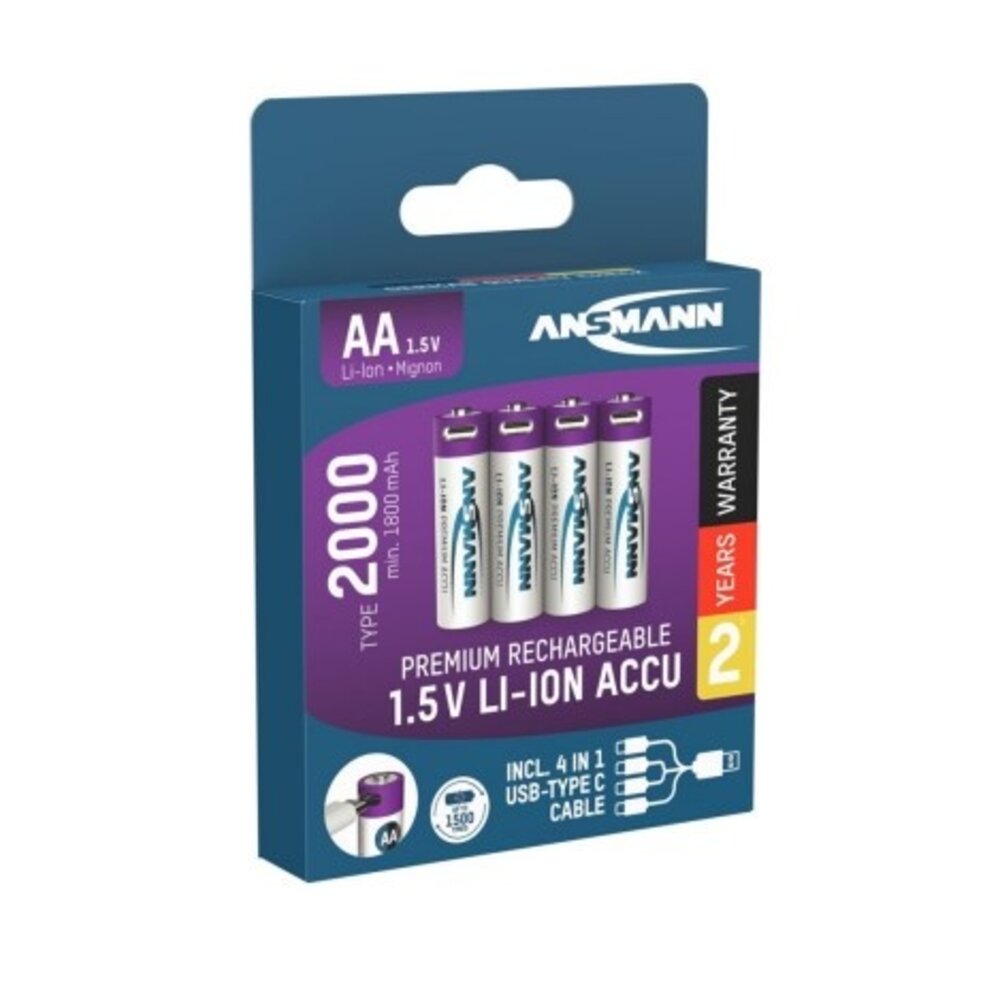 ORICO Wiederaufladbare AA Lithium-Akkus – 1,5V, 2100 MWh, 4er Pack, Bis Zu 1500x Ladbar, 2h Schnellladung