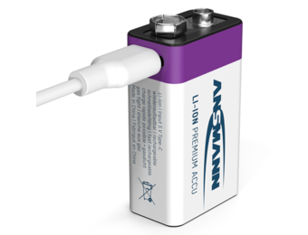 Ansmann Li-Ion USB-C  Wiederaufladbare 9V E-Block Batterie