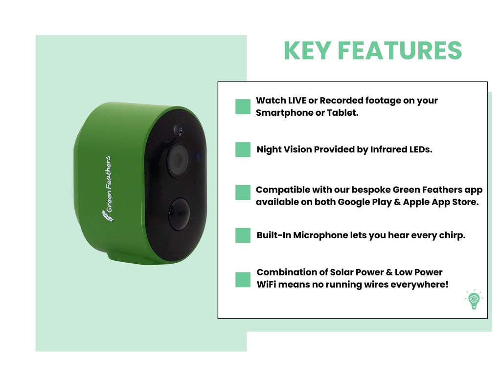 Green Feathers Solar Powered WiFi Bird Box Camera