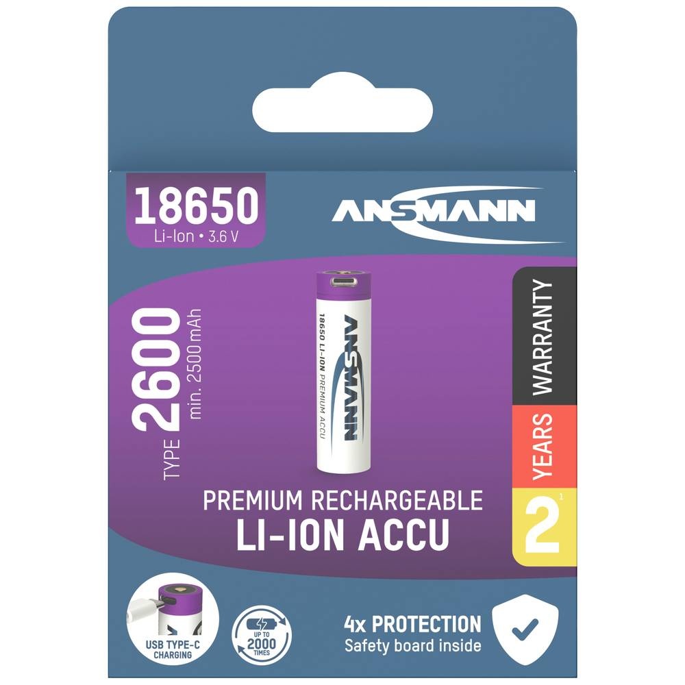 Ansmann Li-Ion USB-C Wiederaufladbare 18650 2600 mAh Batterie