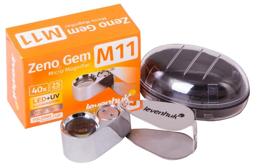Levenhuk Folding Magnifier Zeno Gem M11 LED+UV 40x Metal 25mm