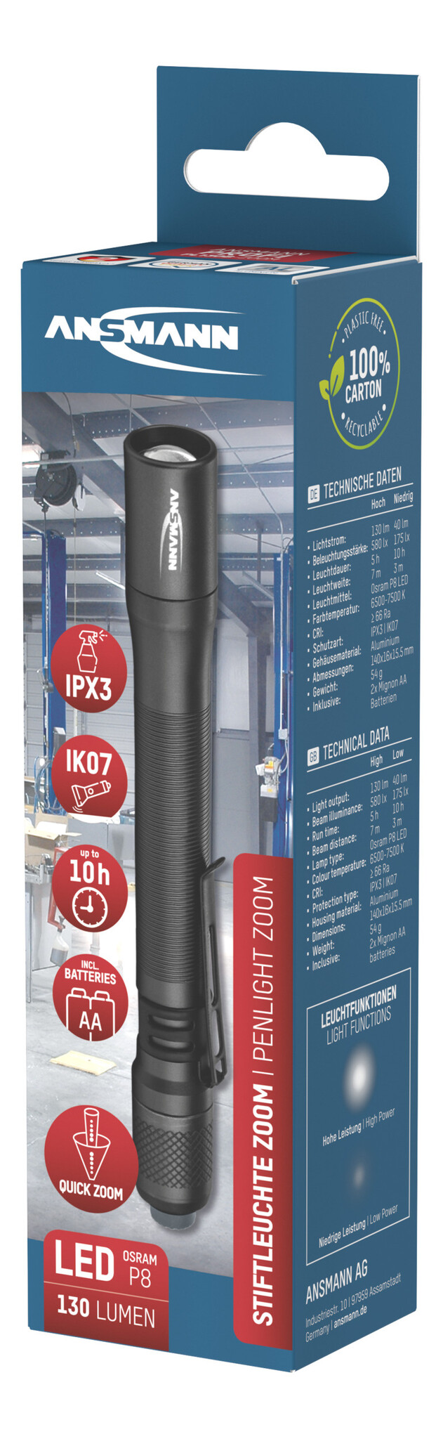 Ansmann Stiftleuchte PL130B Zoom