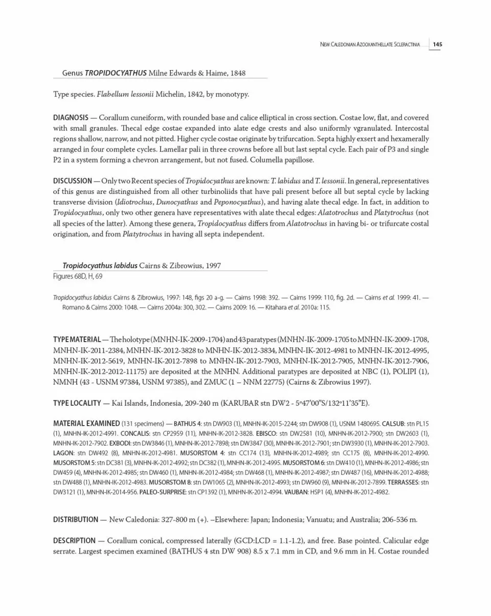 Tropical Deep-Sea Benthos Volume 32 - Azooxanthellate Scleractinia (Cnidaria, Anthozoa) from New Caledonia