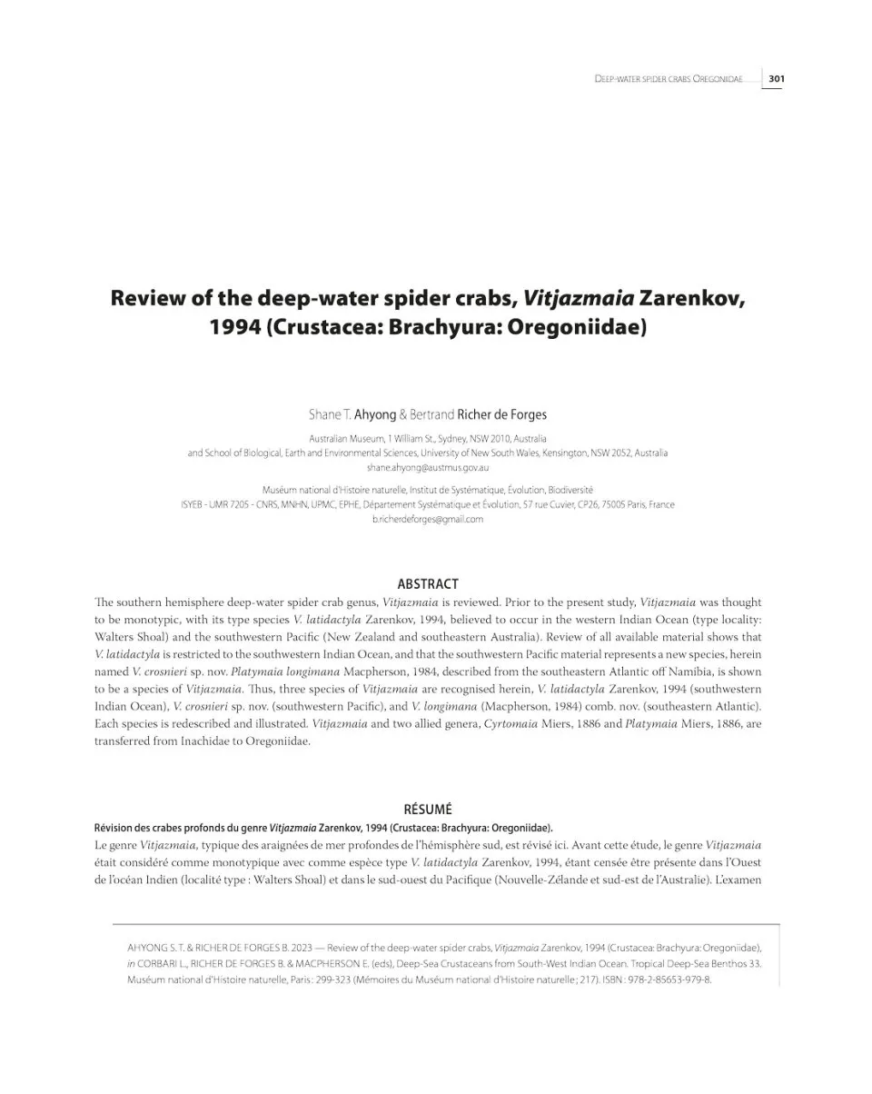 Tropical Deep-Sea Benthos Volume 33 - Deep-Sea Crustaceans from South-West Indian Ocean