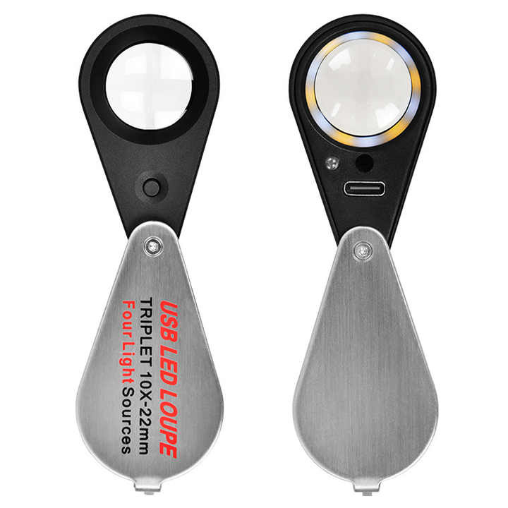 Magnifier Triplet 10x with LED and UV lighting USB