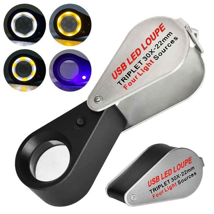 Magnifier Triplet 10x with LED and UV lighting USB