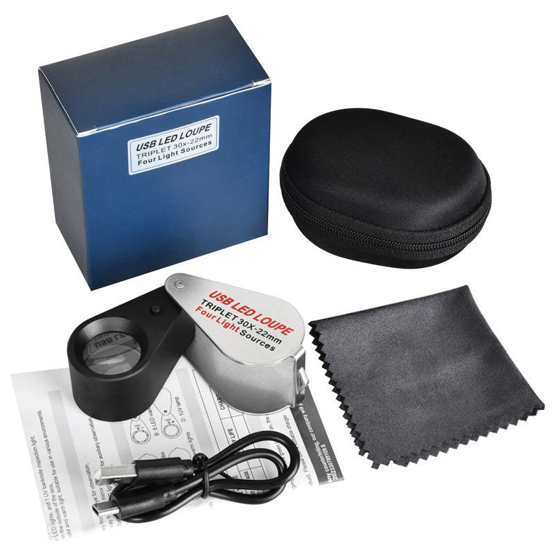 Magnifier Triplet 10x with LED and UV lighting USB