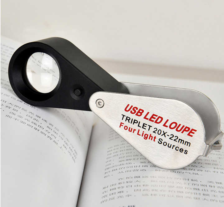 Lupe Triplet 20x mit LED- und UV-Beleuchtung USB
