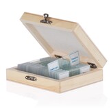 AmScope 25 Glass Prepared Microscope Slides with Wooden Box