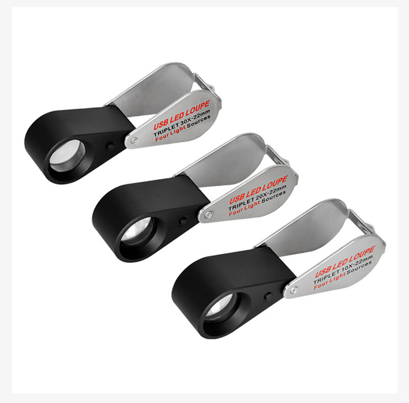 Magnifier Triplet 30x with LED and UV lighting USB