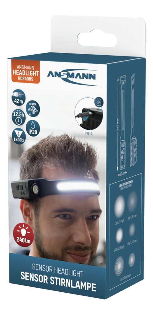 Ansmann Oplaadbare Sensor Hoofdlamp HD240RS