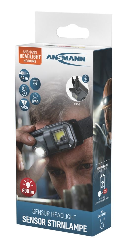Ansmann Wiederaufladbare Sensor-Stirnlampe HD800RS