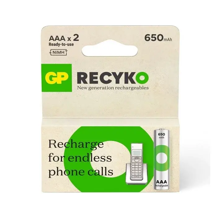 GP recyko oplaadbare AAA batterijen 650mAh DECT 2 stuks
