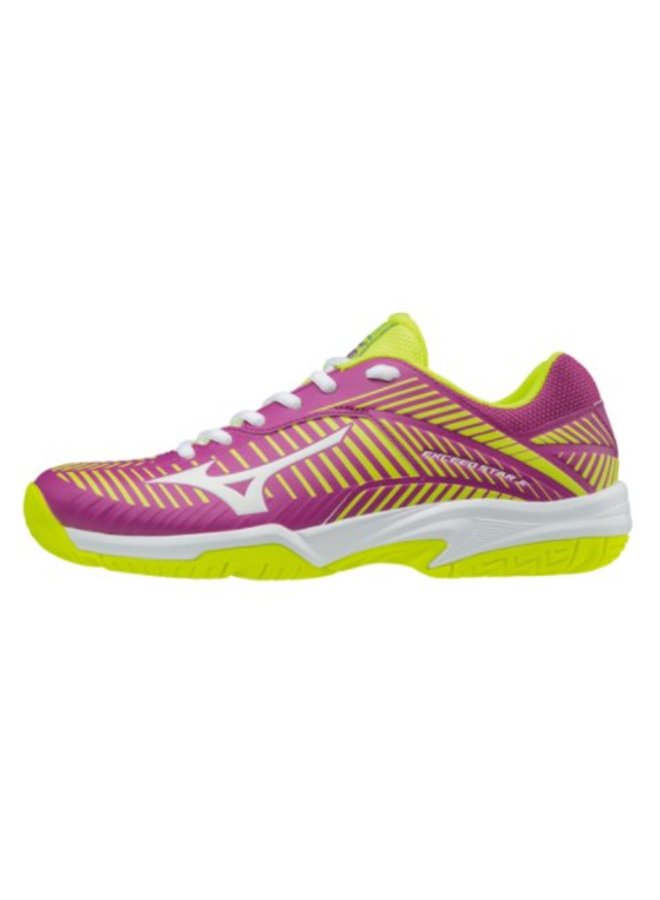 Mizuno Wave Exceed Star Jr 2 CC paars geel tennisschoenen kids