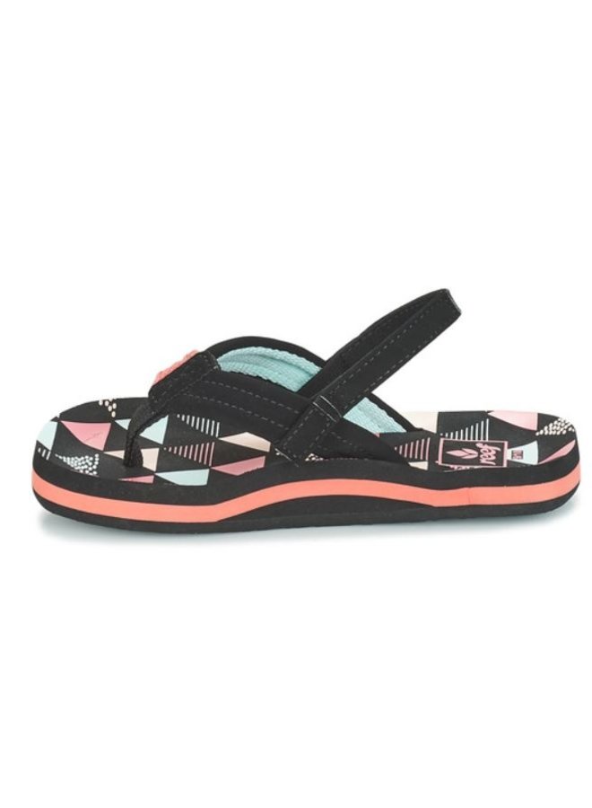 Reef Little AHI Surf Flag zwart roze slippers baby's