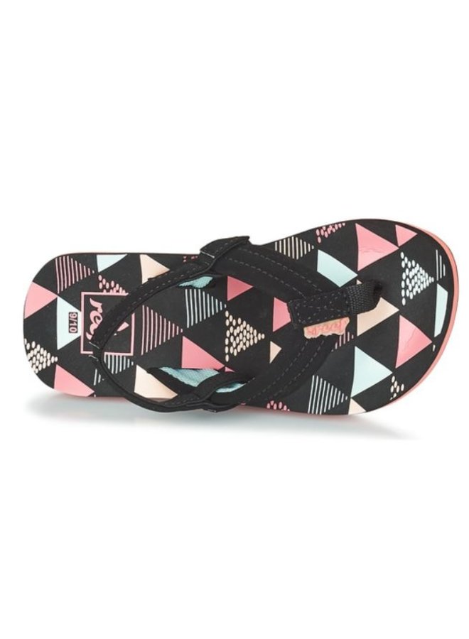 Reef Little AHI Surf Flag zwart roze slippers baby's