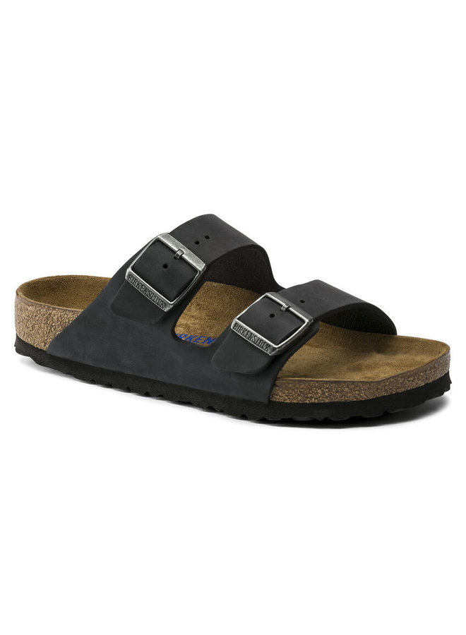 Birkenstock Arizona nubuck gevet zacht voetbed zwart narrow sandalen uni