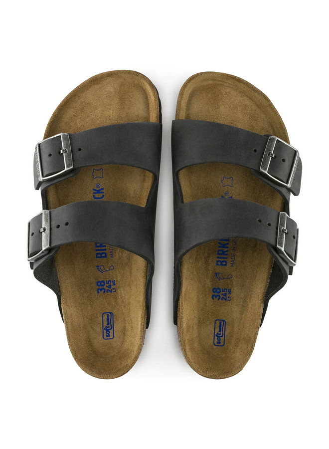 Birkenstock Arizona nubuck gevet zacht voetbed zwart narrow sandalen uni