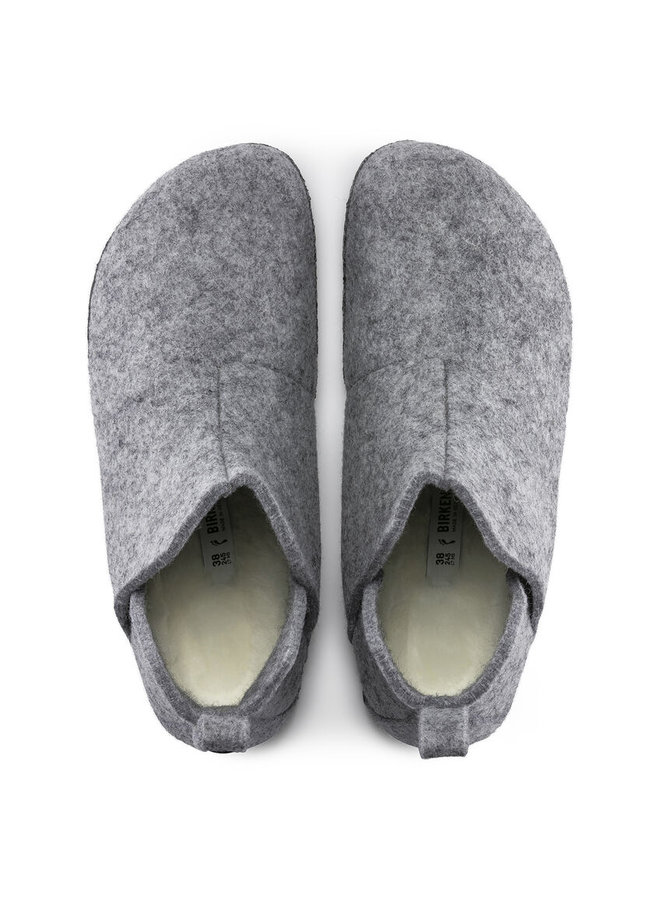 Birkenstock Andermatt pantoffels lamsvel grijs uni